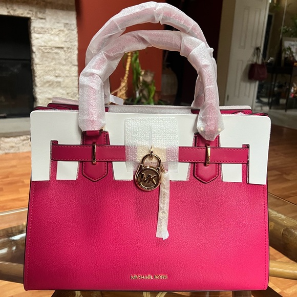 MICHAEL KORS HAMILTON MEDIUM SATCHEL SHOULDER PEBBLED LEATHER BAG ELECTRIC PINK - Picture 4 of 6